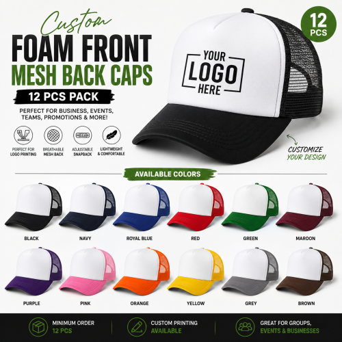 Custom foam front mesh back caps with logo printing