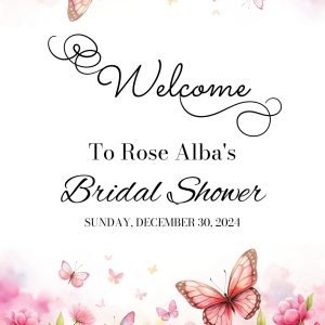 welcome sign board pink watercolor butterflie